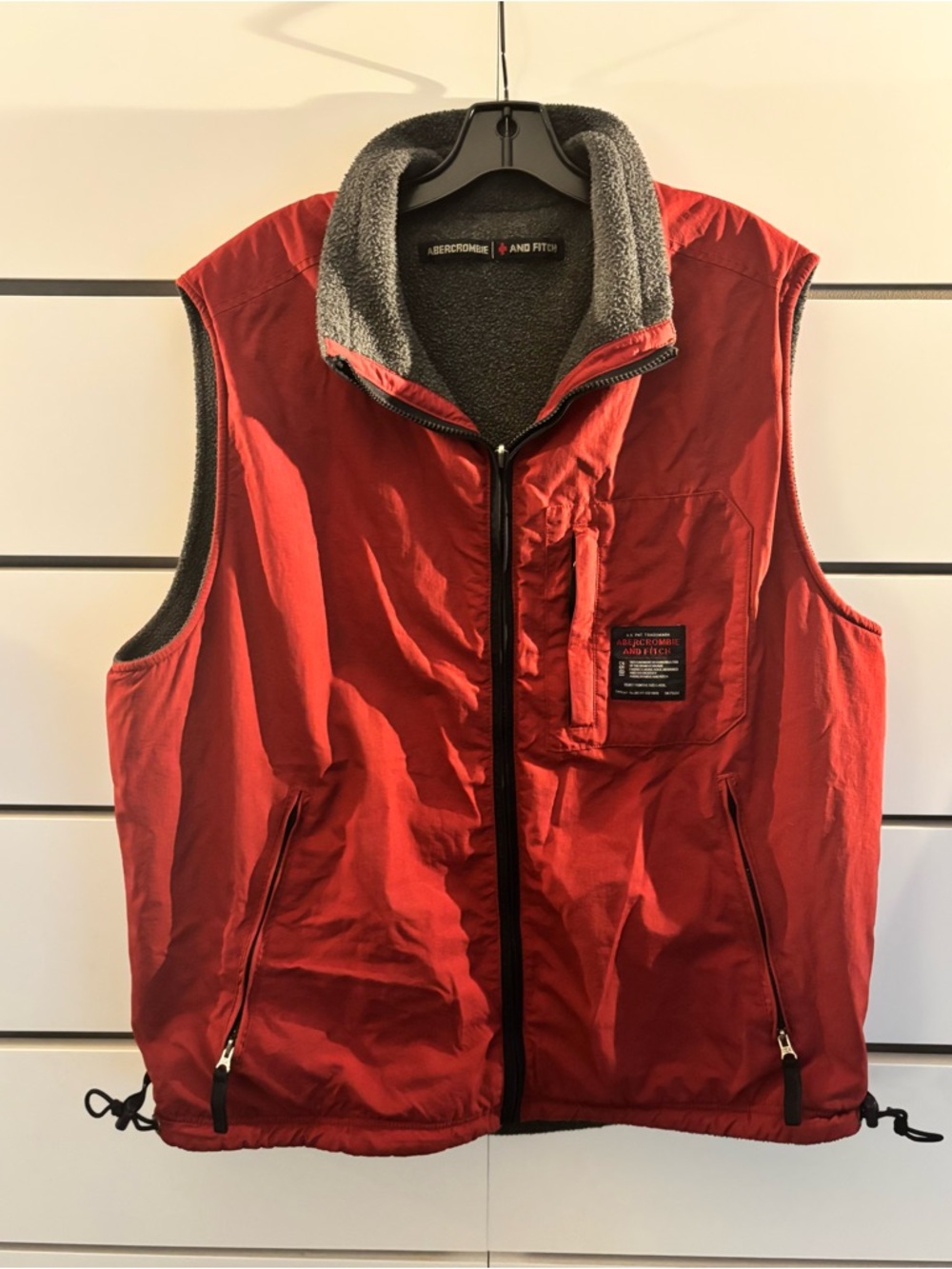 Abercrombie & Fitch Reversible Fleece Vest XL Gray Red Full Zip Y2K